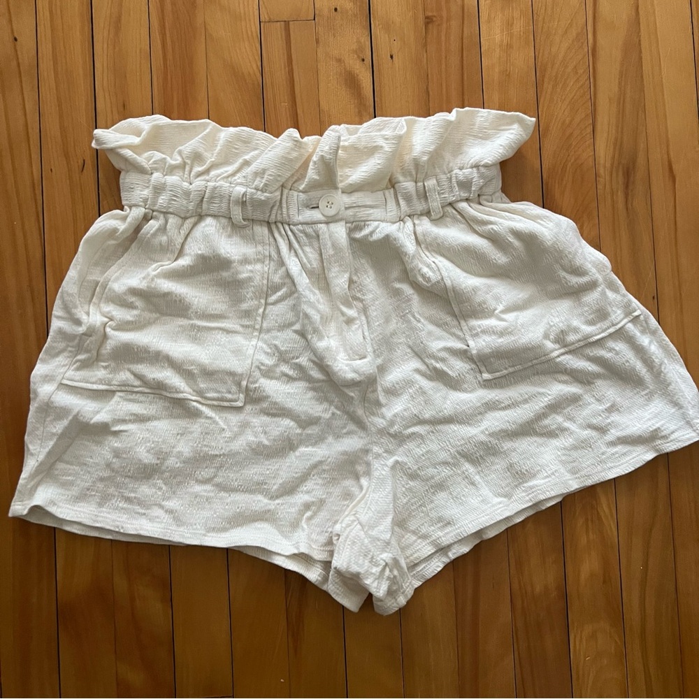 High-Waist Paperbag White Shorts